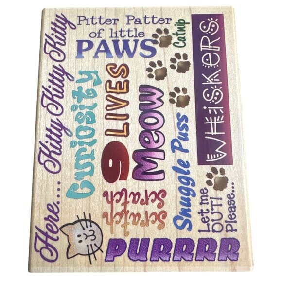 Cat Background Stamp Stampendous R060 With Fun Phrases & Paw Prints - Picture 1 of 4